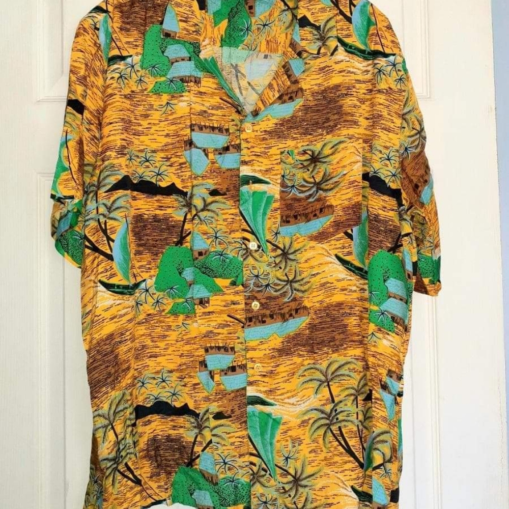 Vintage label California rainbow Hawaiian shirt